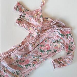 Floral Pink Baby Sleeper and Hat Set